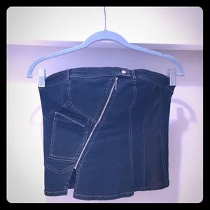 Denim Leather Stretching Top S
